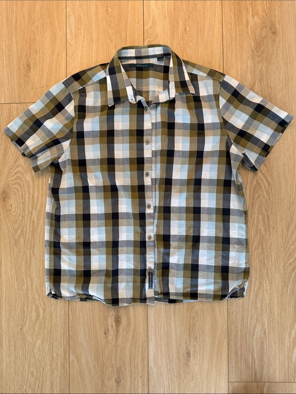 Perry Ellis Short-Sleeve Plaid Button-Down Shirt - Olive, White & Black